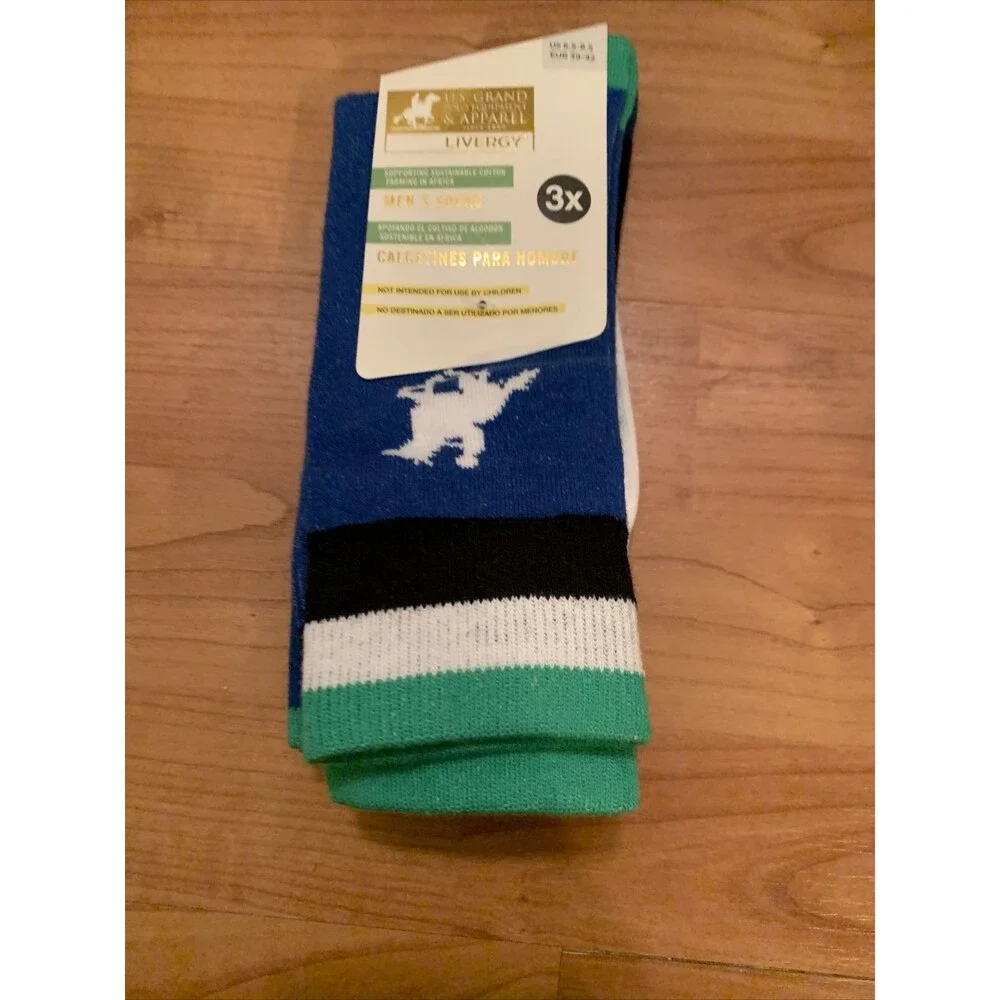 Crew Socks U.S. GRAND Polo Assn. Synergy 3 Pairs Pick Your Size Multi-Color